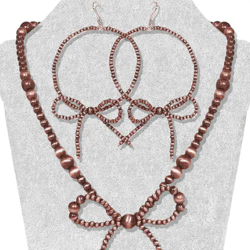 19" Copper Ribbon Navajo Inspired Bead Necklace and Earrings