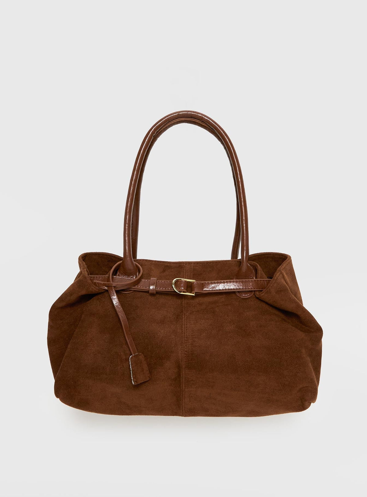 Yearning Faux Suede Buckle Detail Shoulder Bag Brown