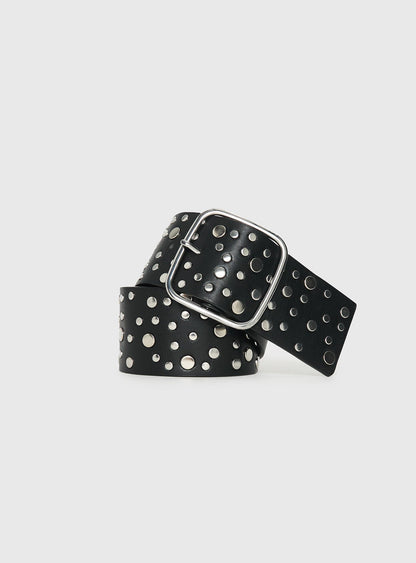 Wanna Find Out Faux Leather Belt Black / Silver