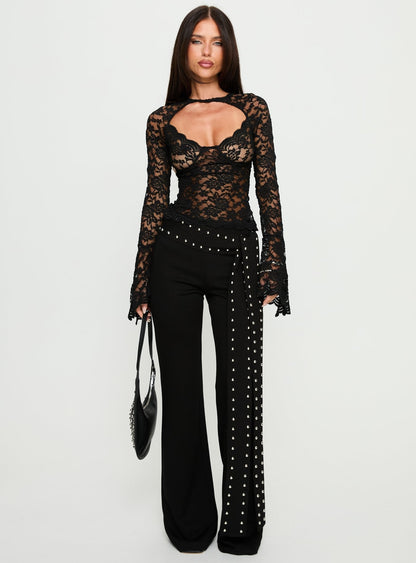 Karmel Lace Long Sleeve Top Black