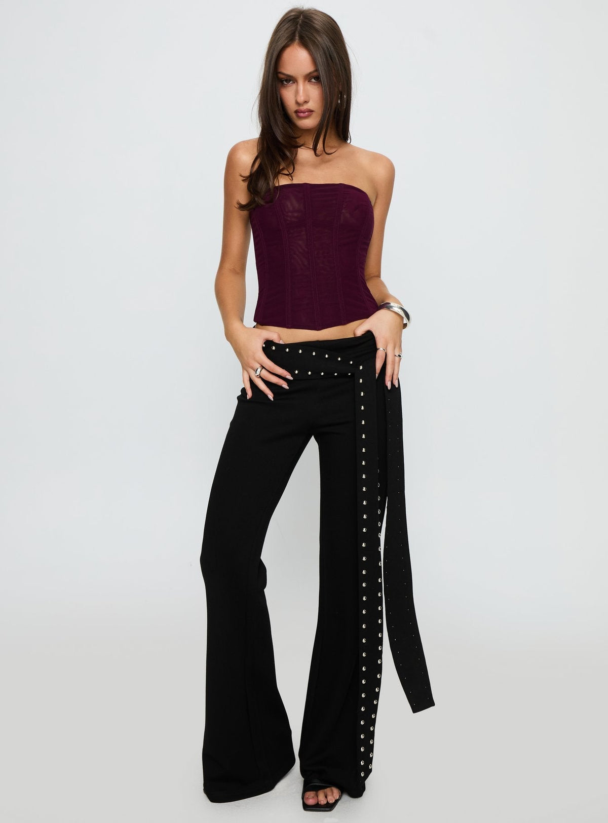 Oscuro Longline Mesh Corset Top Currant