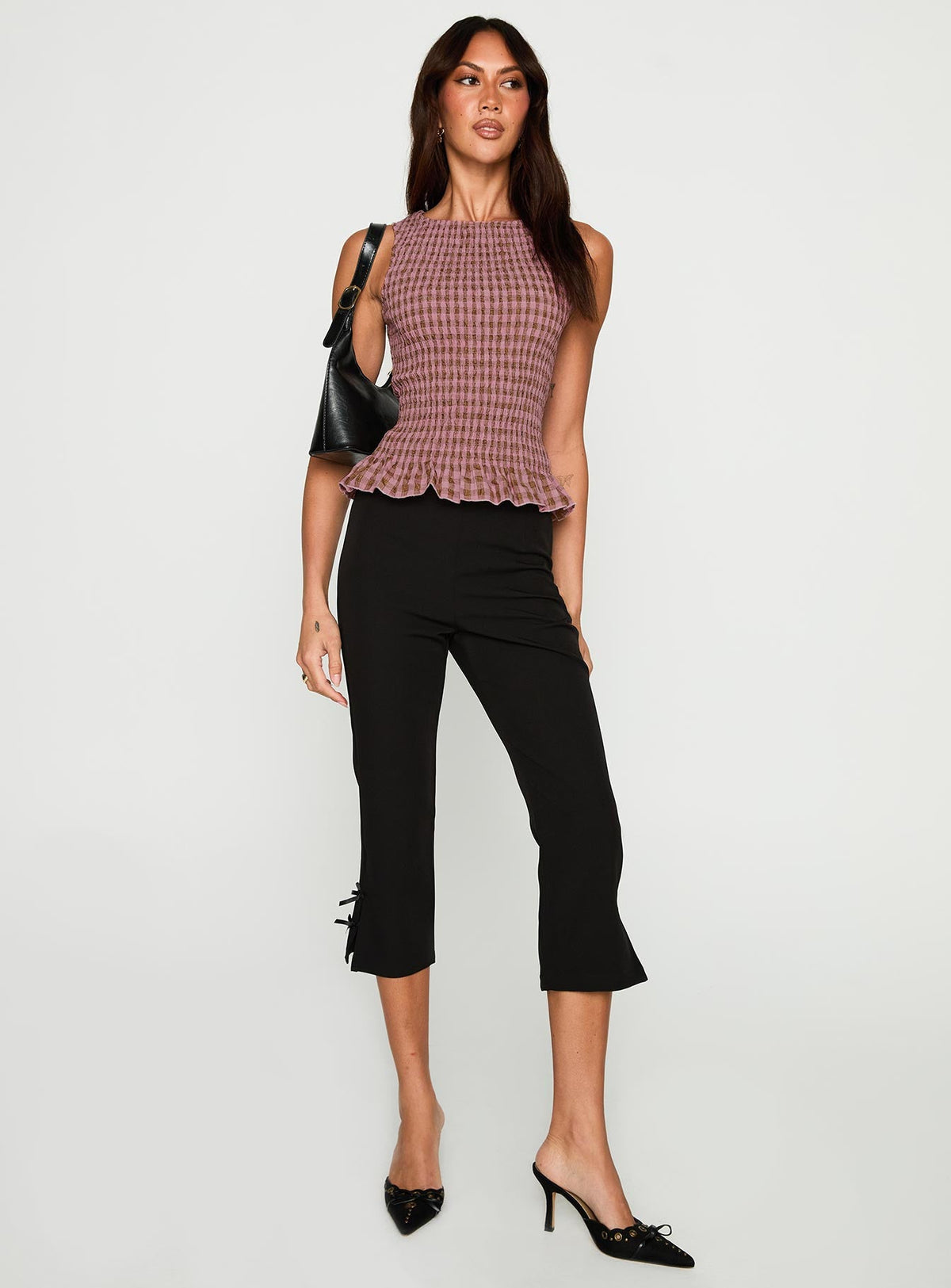 Chauntelle Ruched Top Pink Check