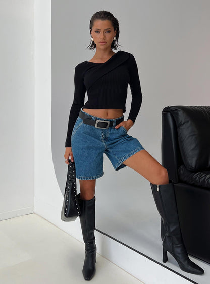 Hurricanes Longline Denim Shorts Mid Wash