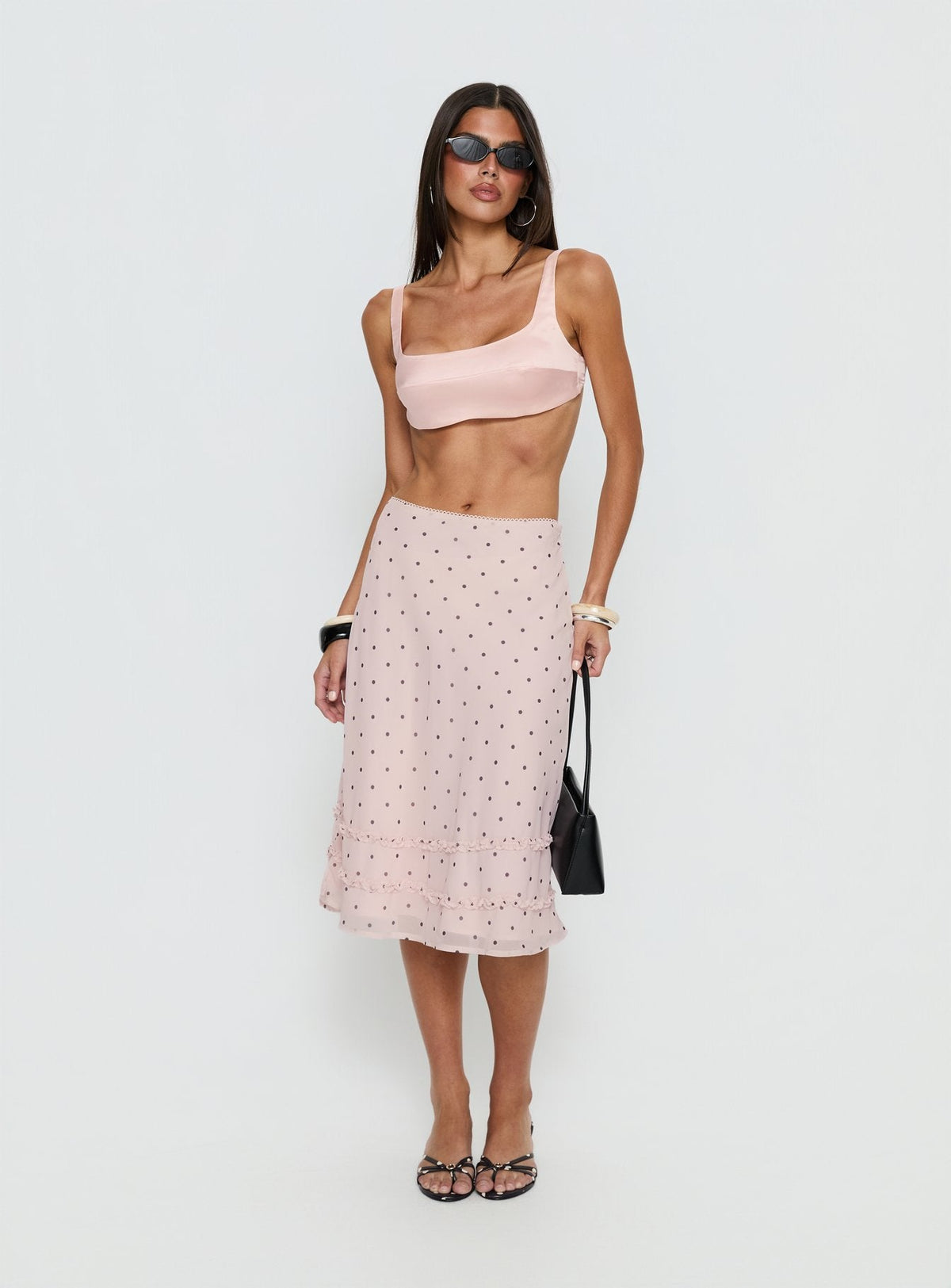 Clarabella Frill Midi Skirt Pink Polka Dot