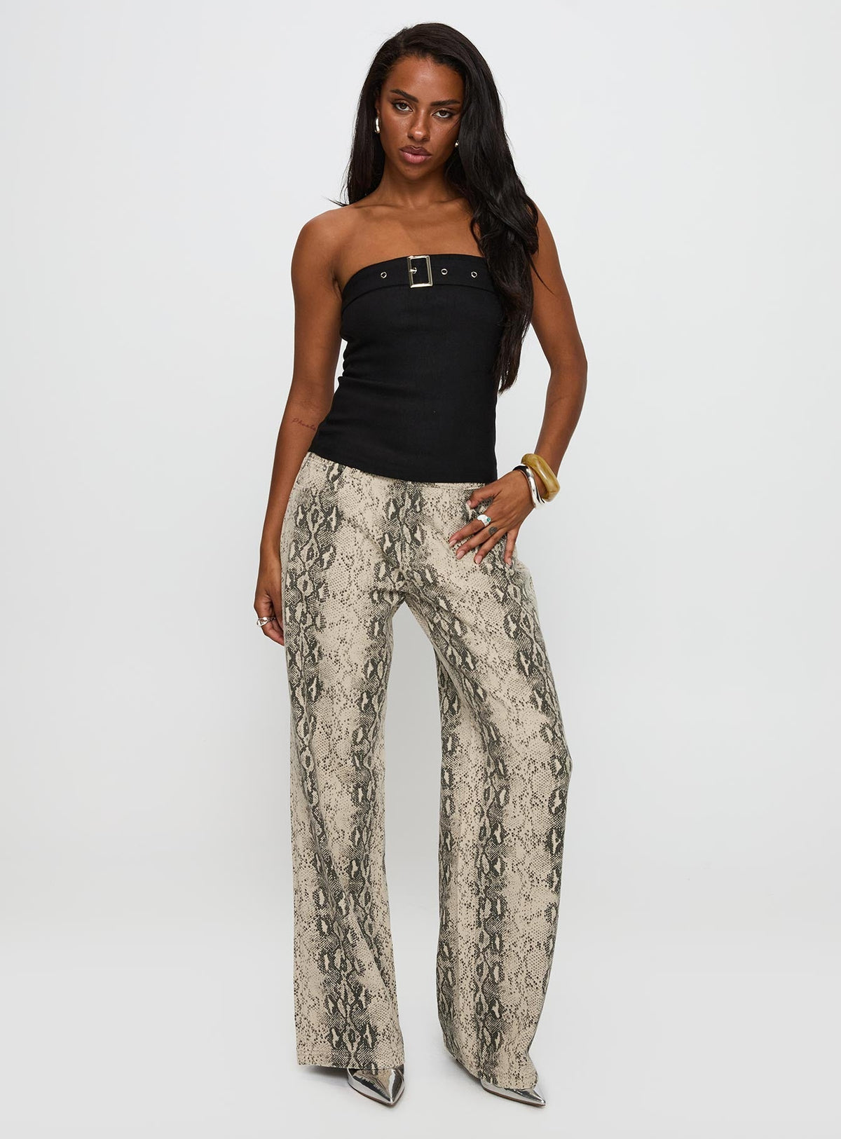 Satellite Strapless Buckle Detail Top Black