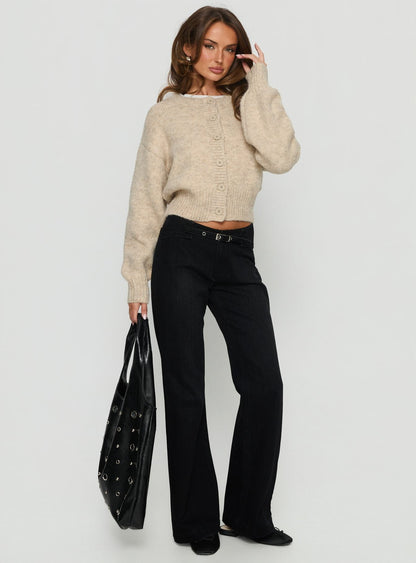 Trevonn Button Up Knit Cardigan Beige
