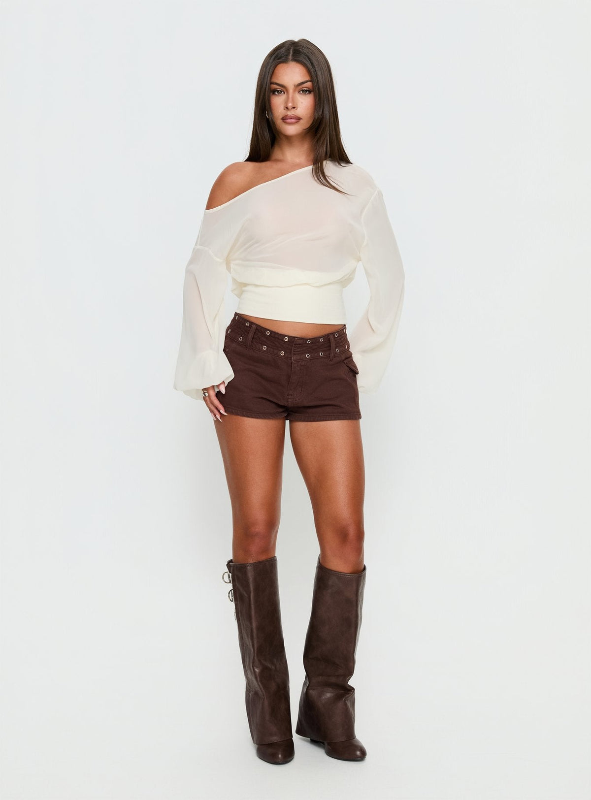 Idalina Slouchy Chiffon Top Cream
