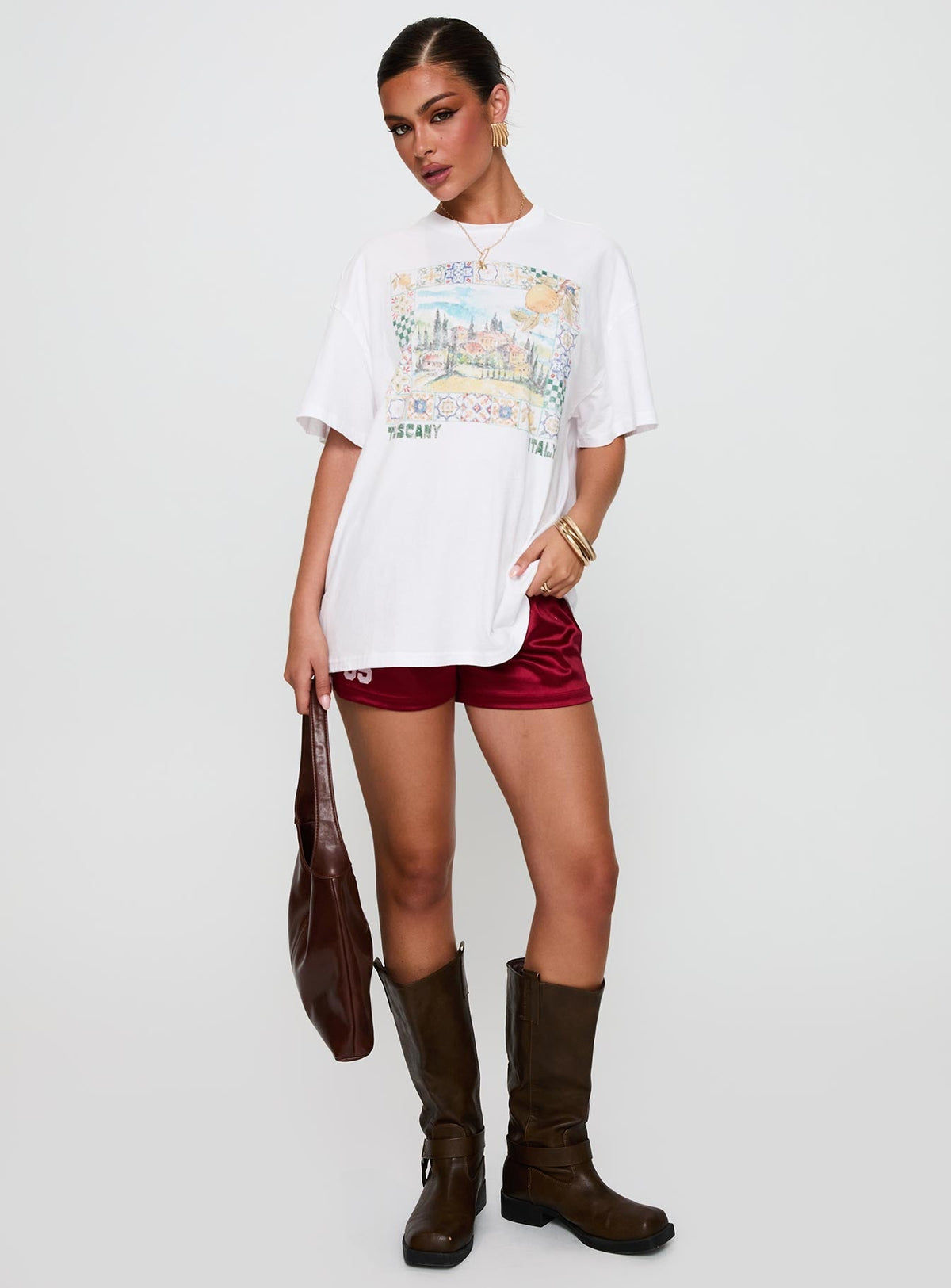 Love From Tuscany Oversized Graphic Top White