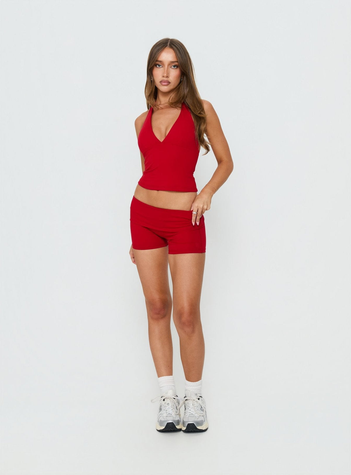Peak Foldover Micro Shorts Red