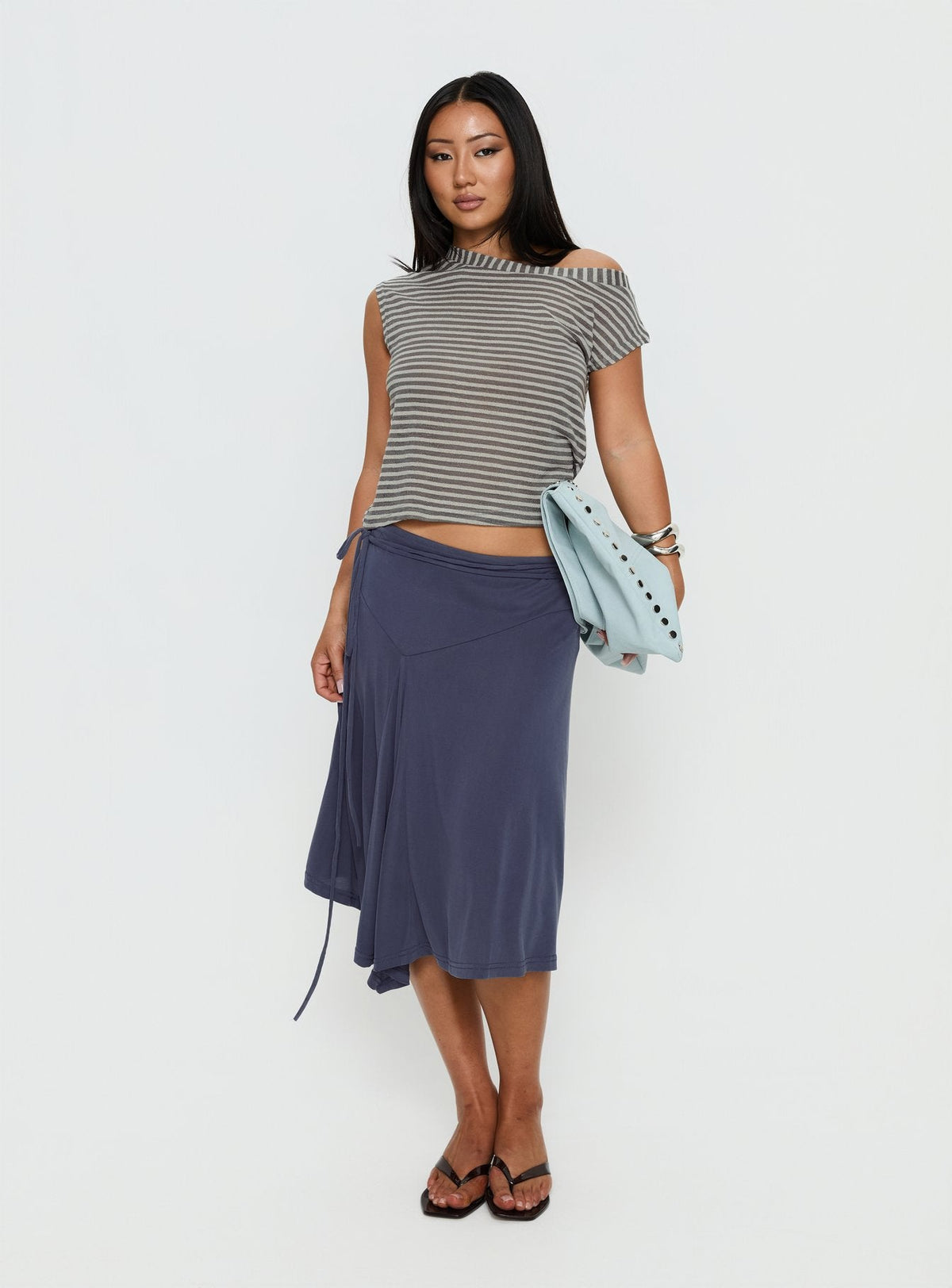 Joaney Tie Side Jersey Midi Skirt Slate