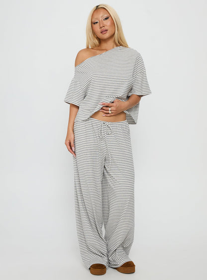 Tobie Off Shoulder Sleep Set Grey Stripe