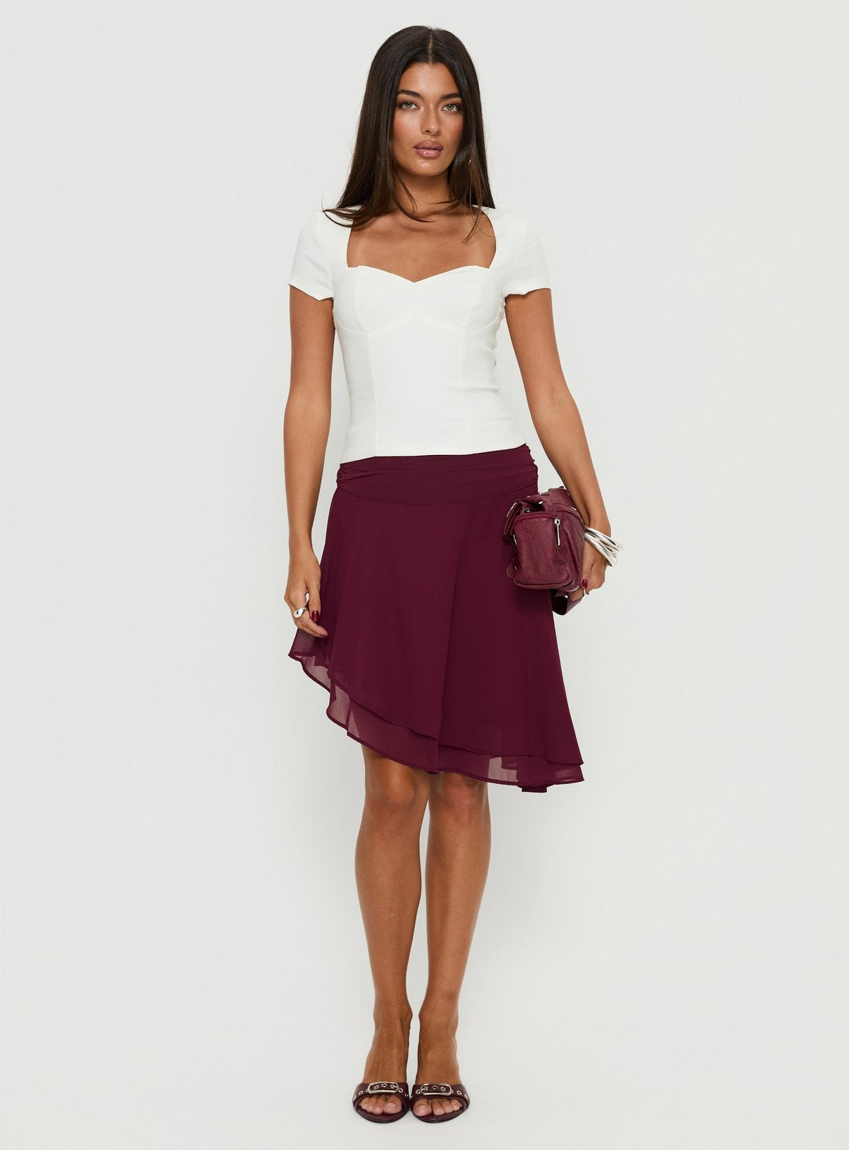 Evanescence Asymmetrical Midi Skirt Cherry