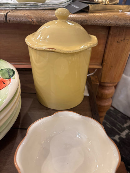2 PC. ITALIAN CERAMIC W/LID & MATCHING YELLOW BOWL