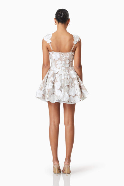 Moana Floral Embellished Mini Dress in White