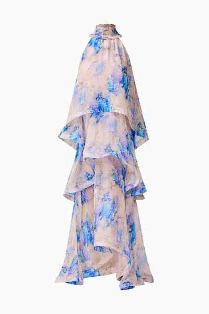 Briony Tiered Gown in Pink & Blue Floral