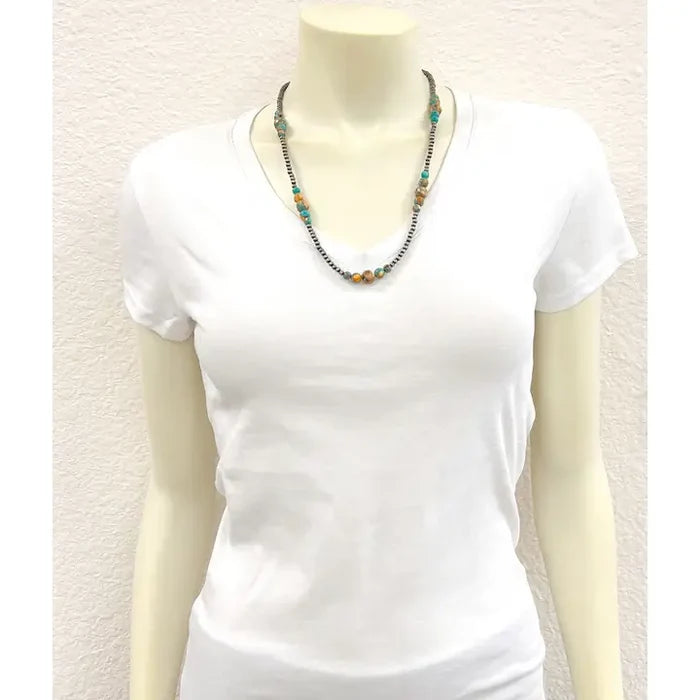 22" Handmade Navajo Inspired Clustered Gemstone Beaded Necklace