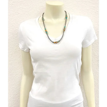 22" Handmade Navajo Inspired Clustered Gemstone Beaded Necklace