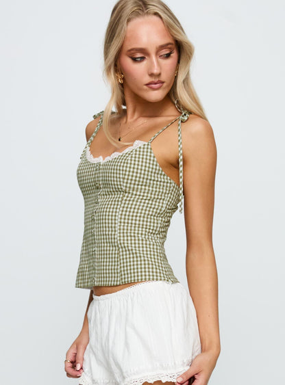 Dalanie Tie Strap Top Green Check