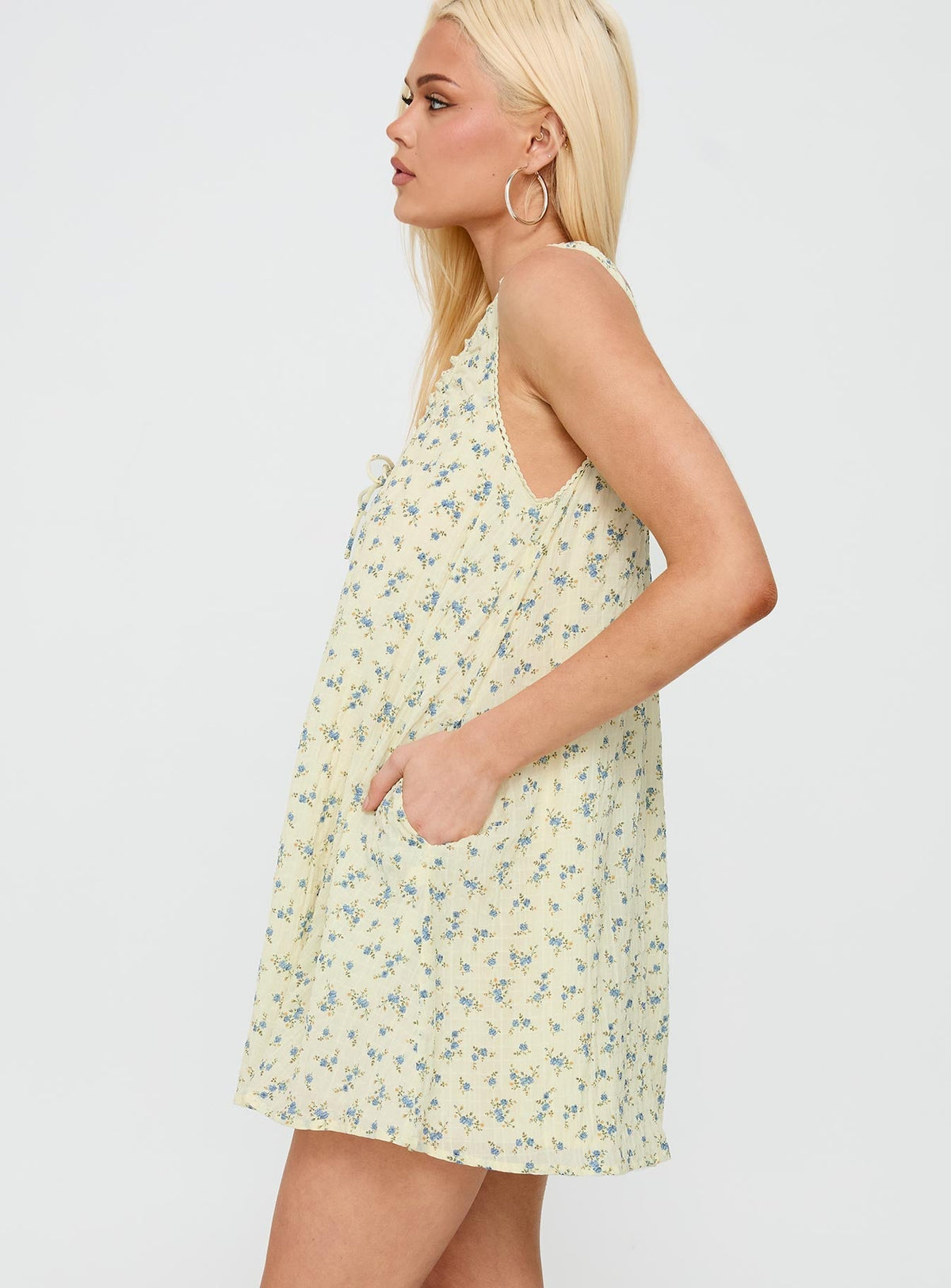 Antiquity Swing Mini Dress Yellow / Blue Floral
