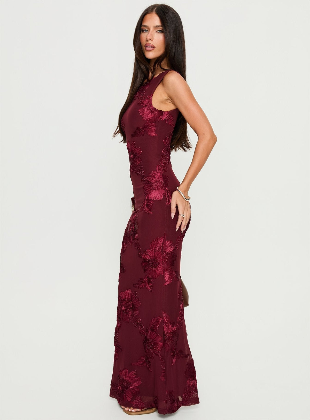 Fionna Floral Maxi Dress Burgundy