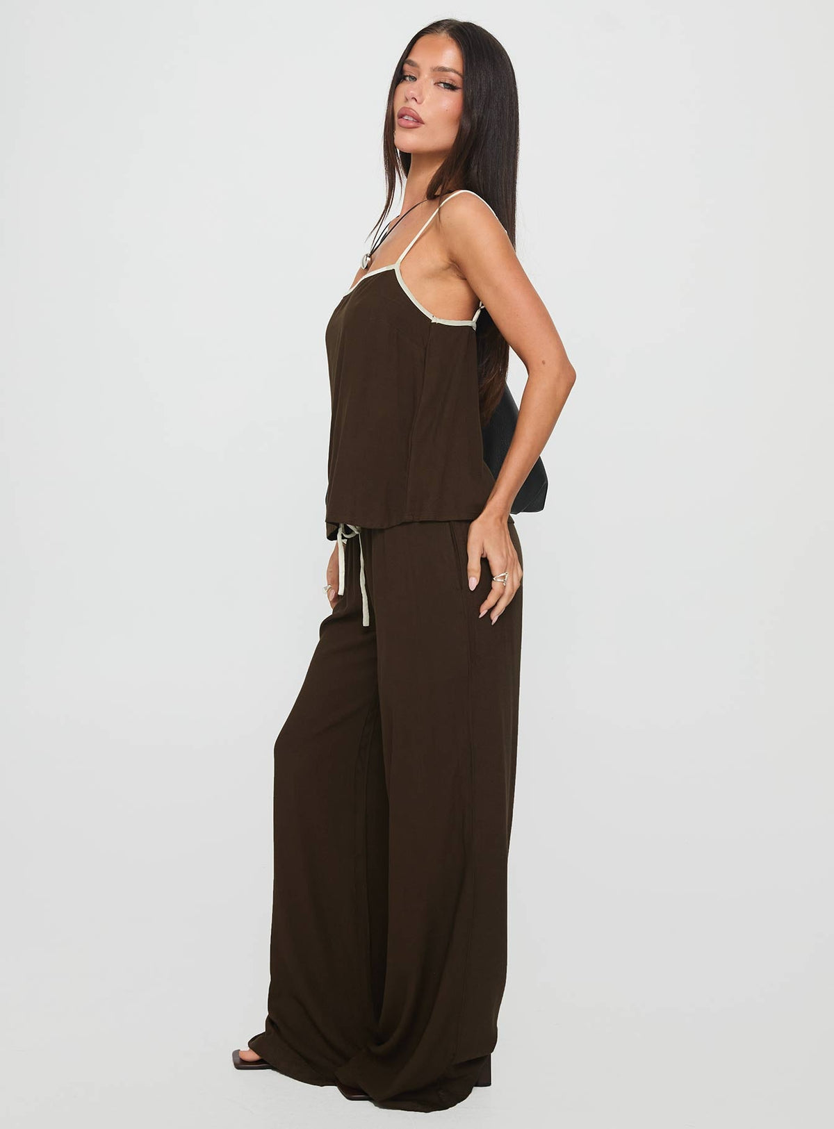 Nolei Contrast Pants Set Chocolate / White