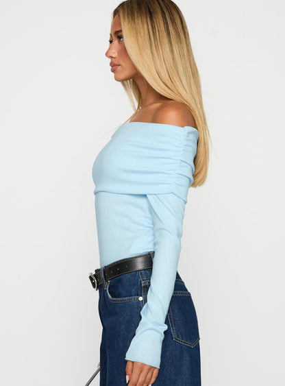 Spoilt Off The Shoulder Bodysuit Blue