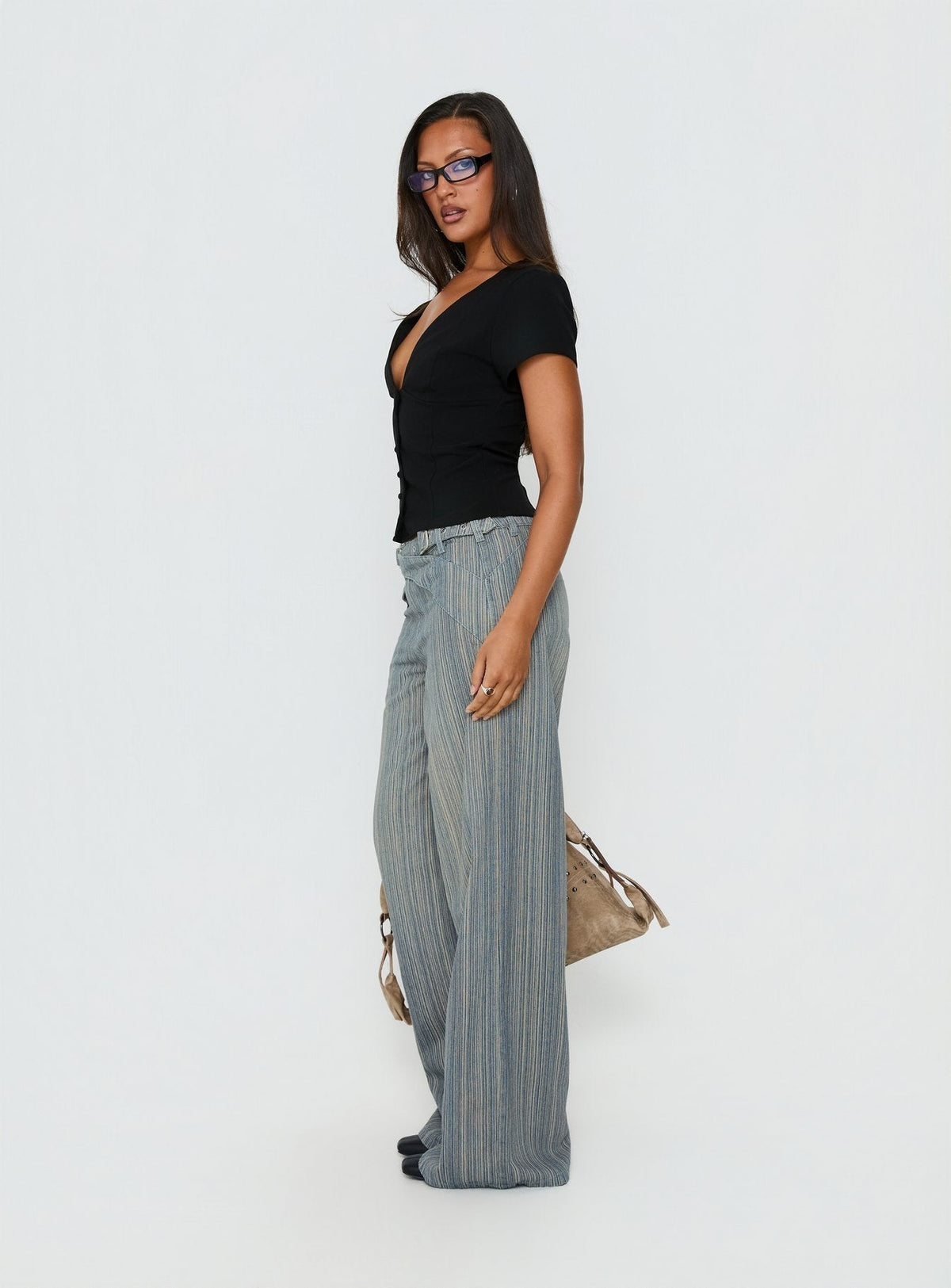 Mckinley Mid Rise Wide Leg Jeans Dark Blue Stripe