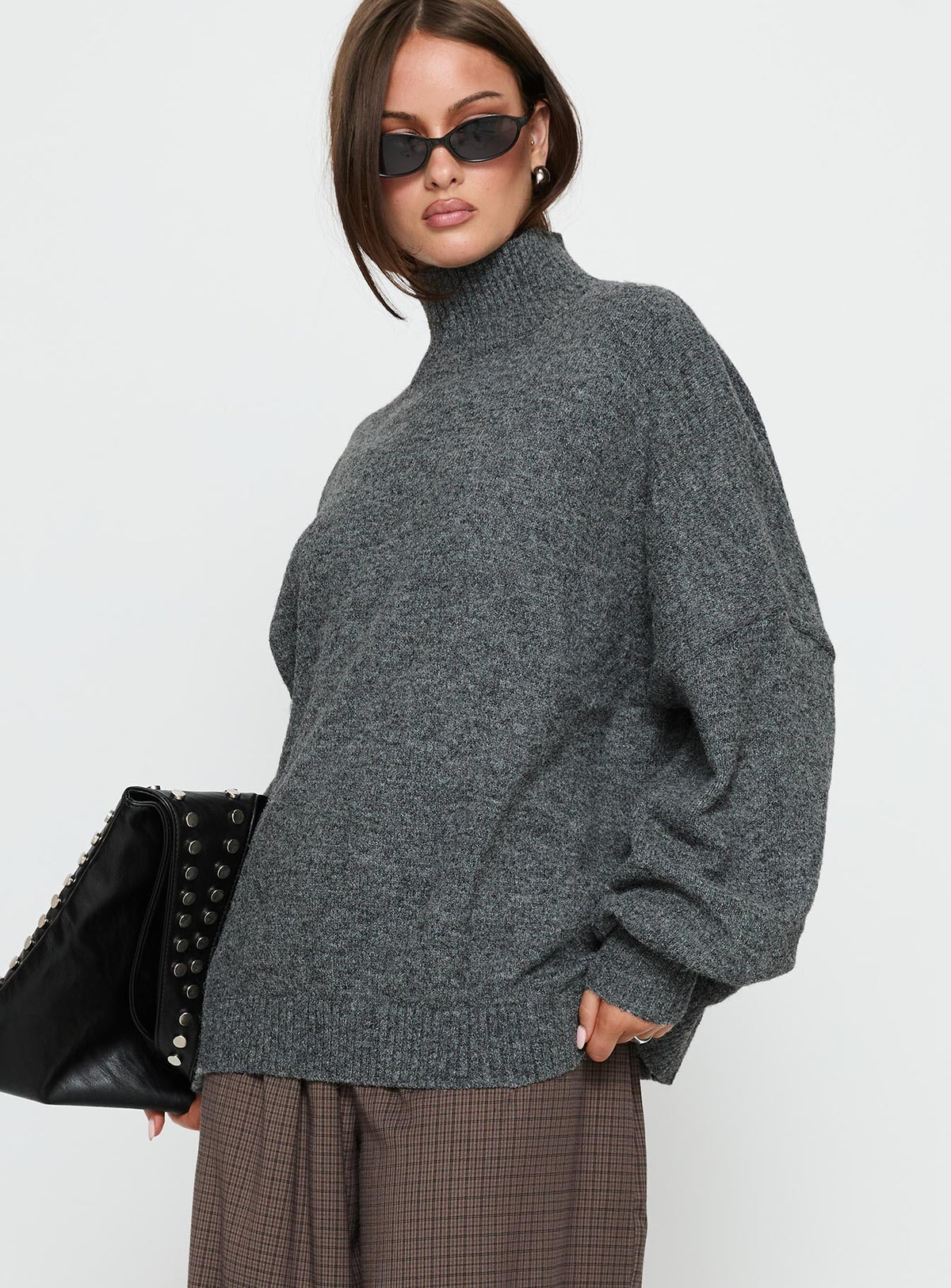 Patrizia Funnel Neck Knit Sweater Grey