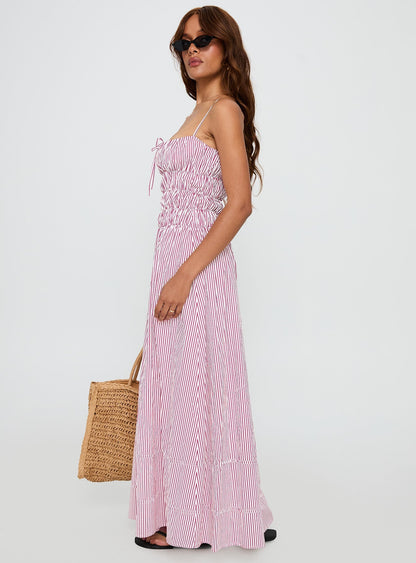 Loralei Shirred Maxi Dress Red Stripe