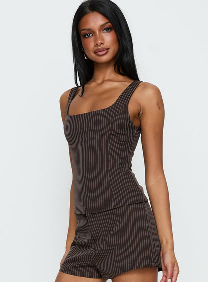 Party Invitations Tailored Top Brown Pinstripe