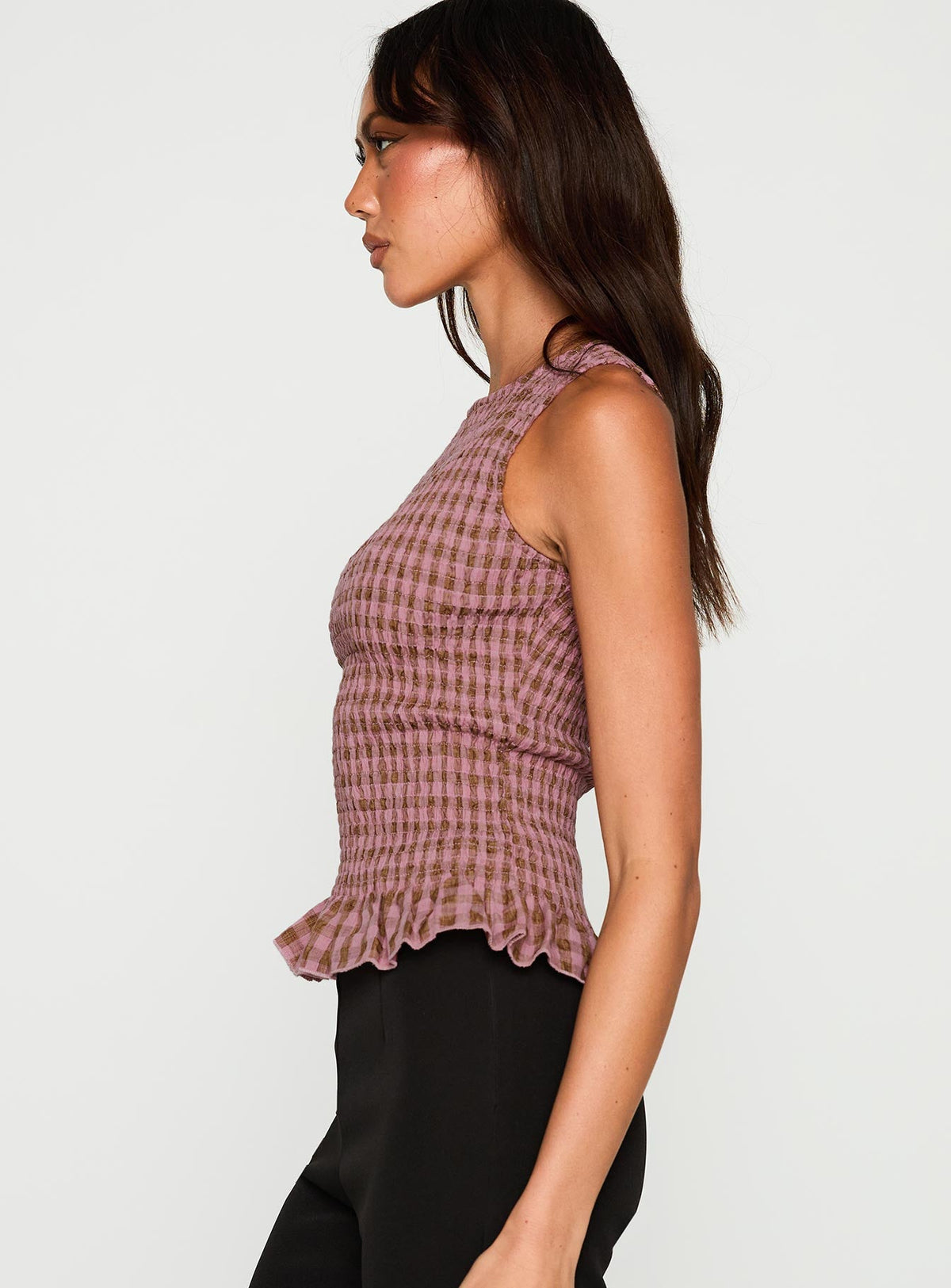 Chauntelle Ruched Top Pink Check