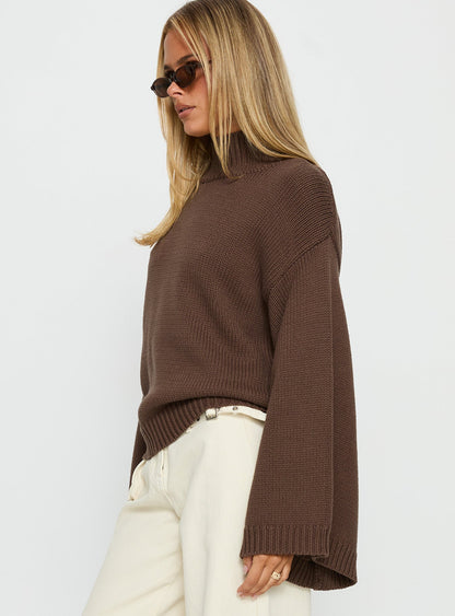 Neriel Funnel Neck Knit Sweater Chocolate