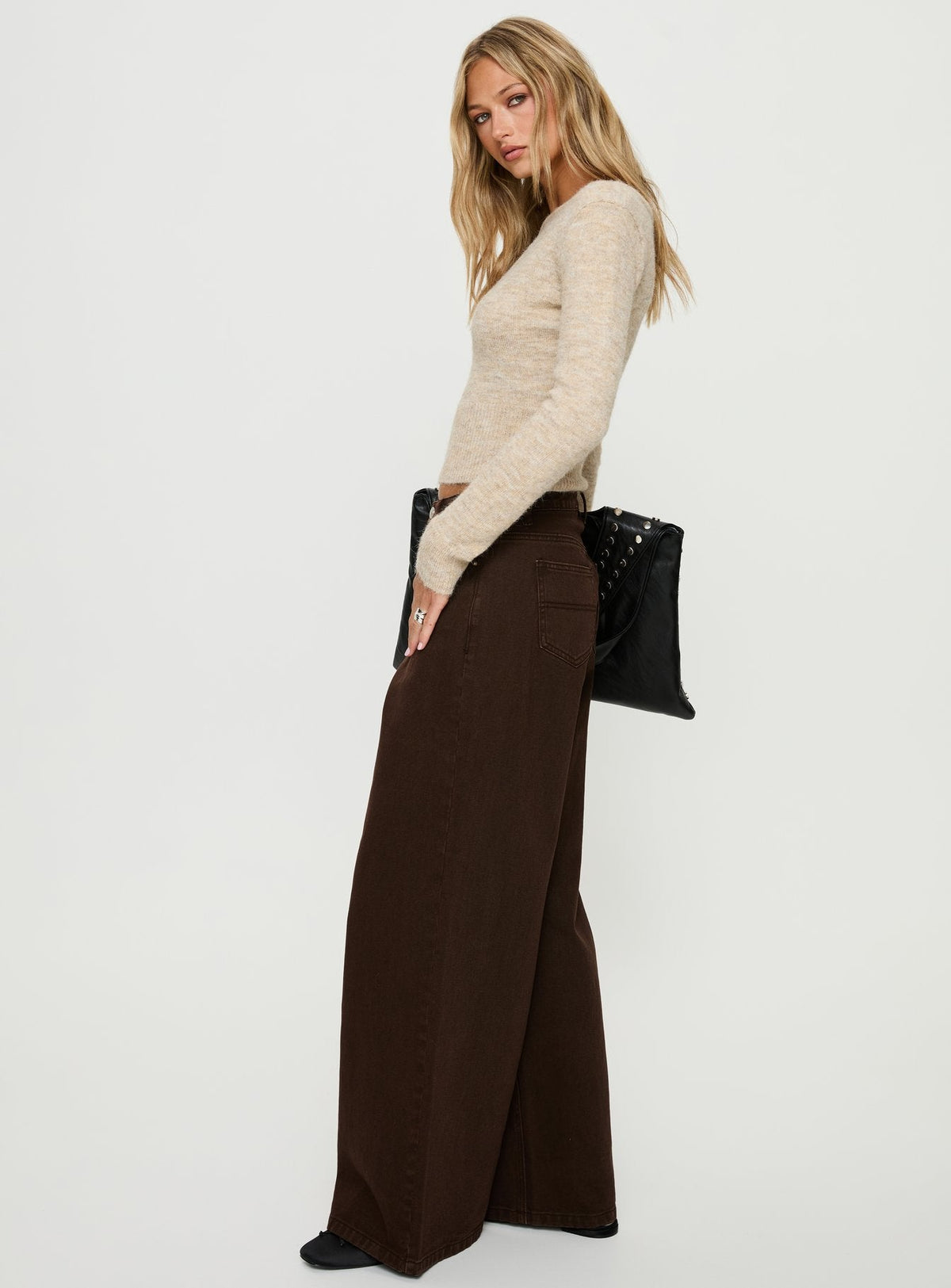 Naylor Mid Rise Wide Leg Jeans Brown