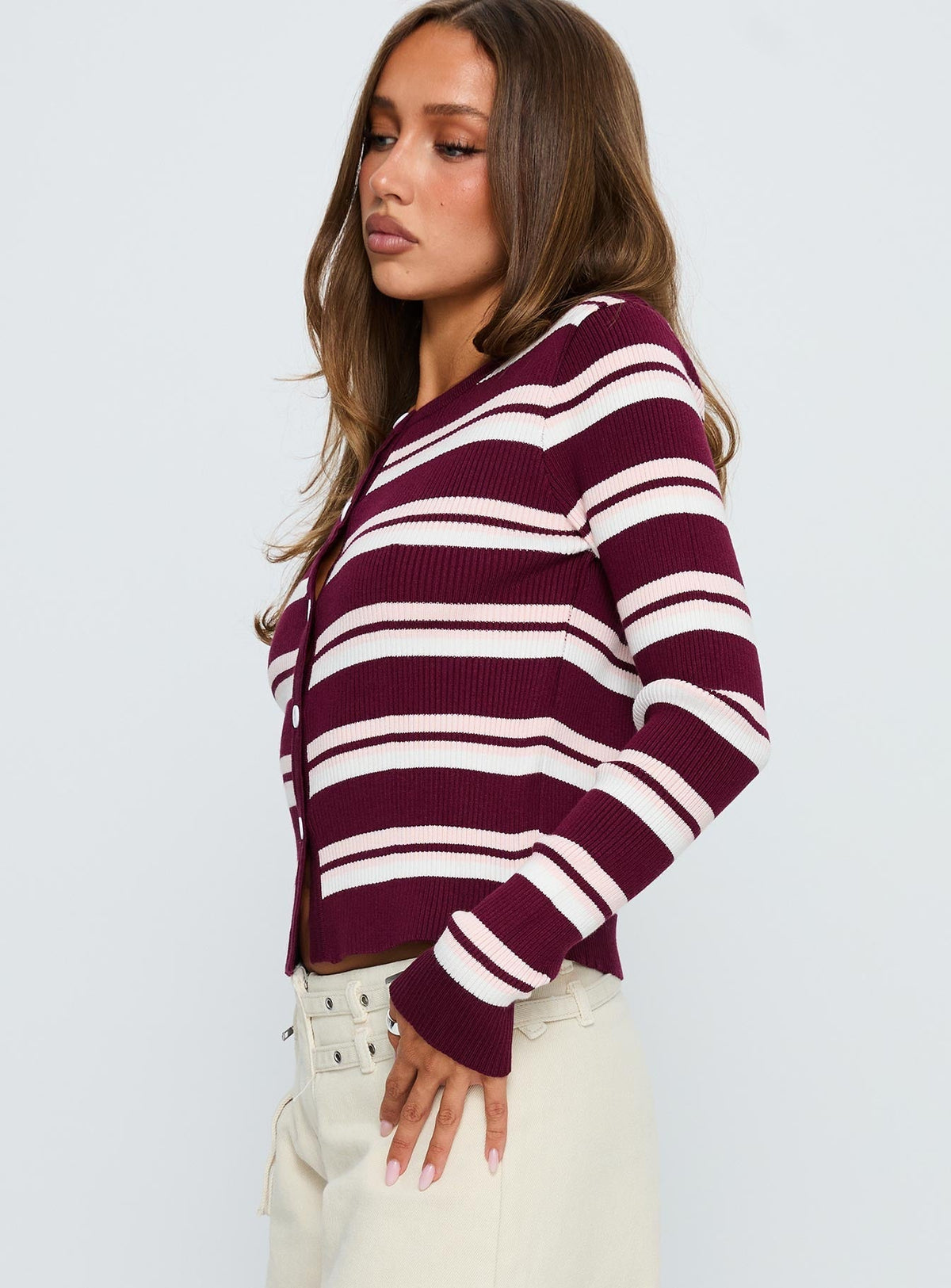 Donoven Long Sleeve Top Burgundy Stripe