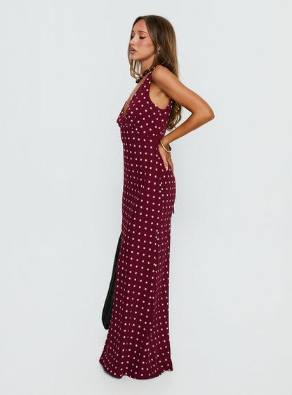Nellie Maxi Dress Burgundy Polka Dot