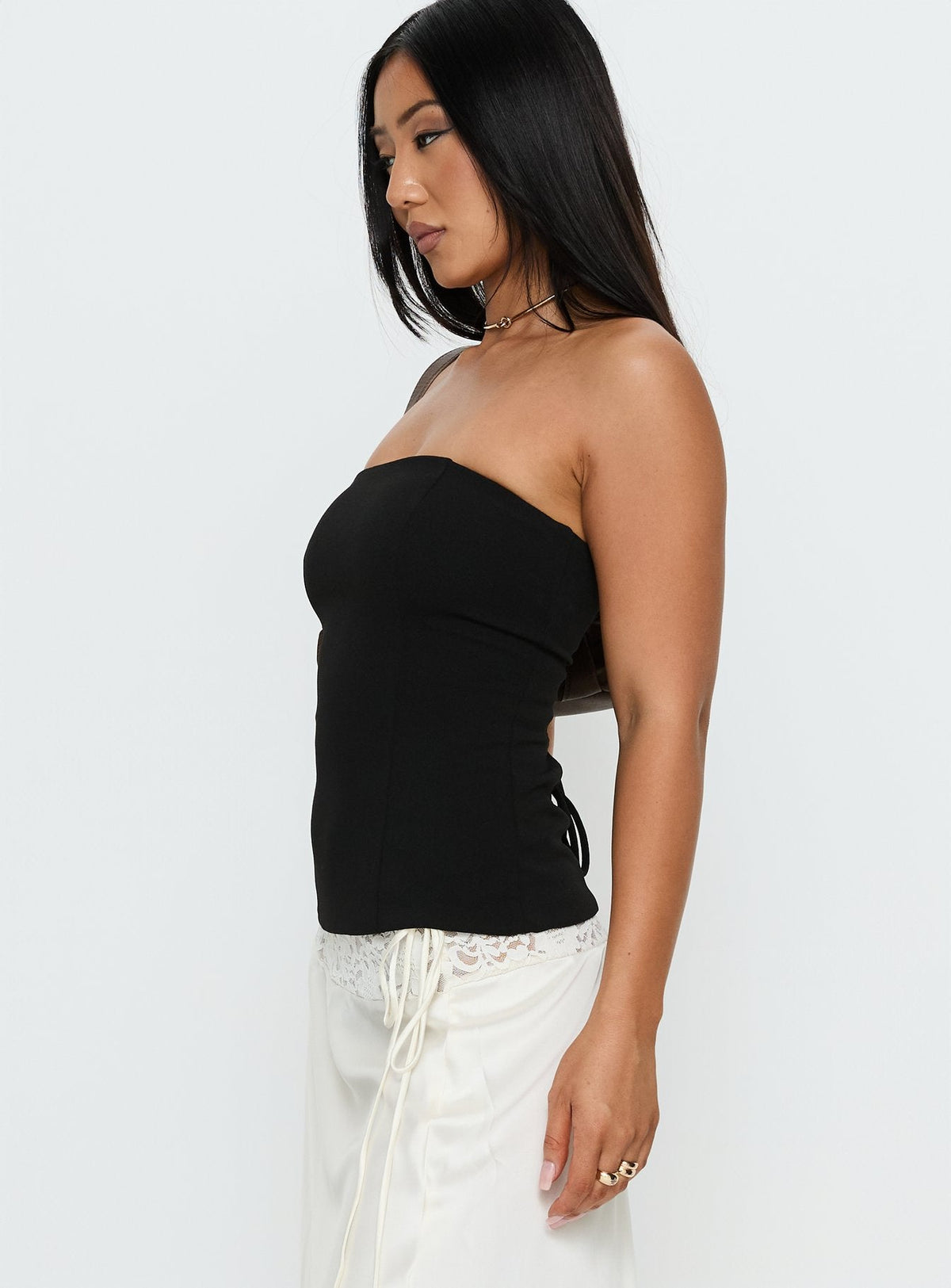 Loreto Strapless Tie Back Top Black