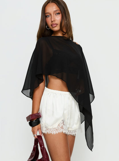 Parisse Satin Lace Trim Shorts Off White