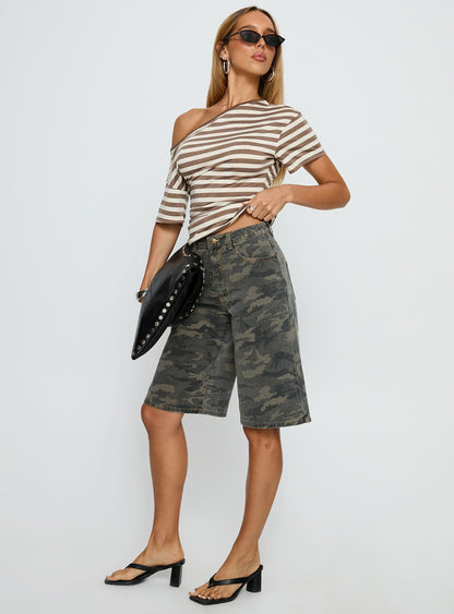Tag Longline Denim Jorts Washed Camo