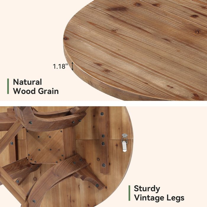 32" Round Bar Table with Footrest, Rustic Solid Wood Farmhouse Pub Table
