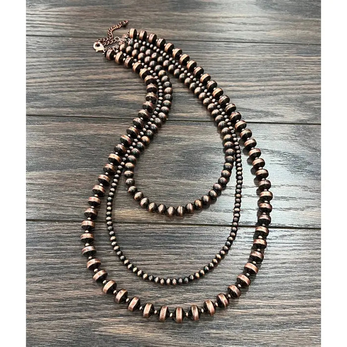 34" Three Strand Handmade Copper Navajo Inspired Bead Necklace