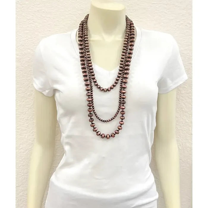 34" Three Strand Handmade Copper Navajo Inspired Bead Necklace