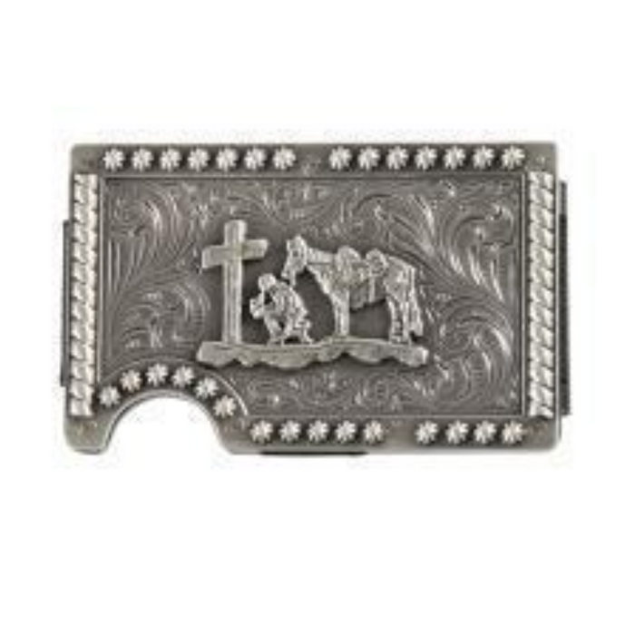 3D Men's RFID Block Cowboy Prayer Utility Wallet in Silver