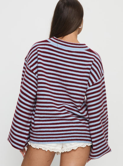 Winter Stroll Knit Sweater Blue Stripe