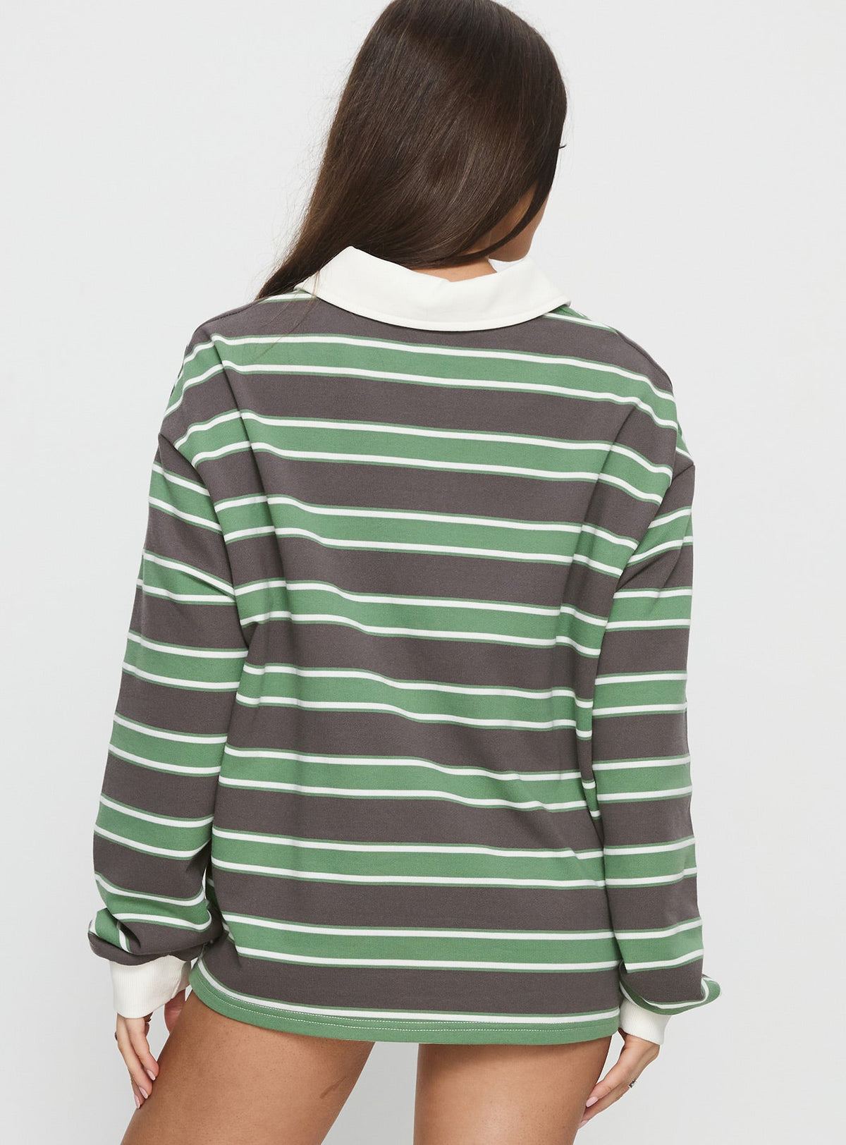 Tycen Polo Rugby Jumper Green / Grey Stripe