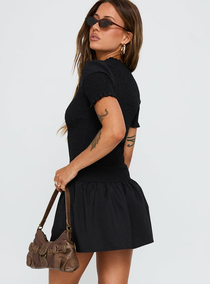 Laurita Shirred Mini Dress Black