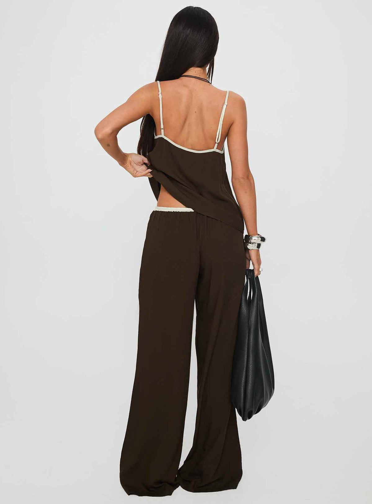 Nolei Contrast Pants Set Chocolate / White