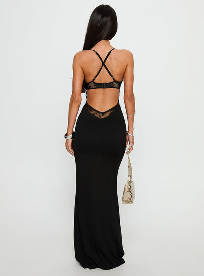 Totema Lace Halter Maxi Dress Black