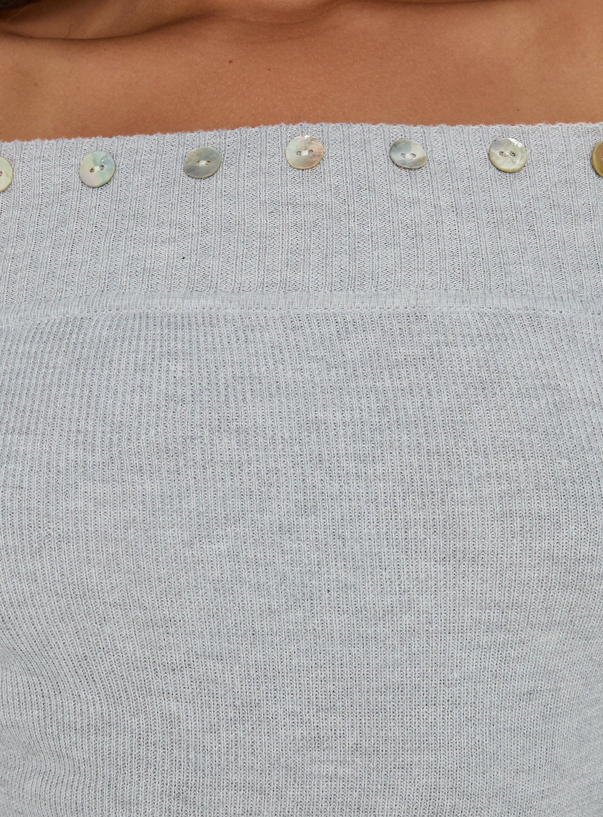 Miralys Off Shoulder Long Sleeve Knit Top Grey