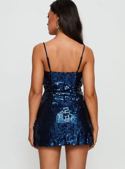 Atlaza Sequin Mini Dress Navy