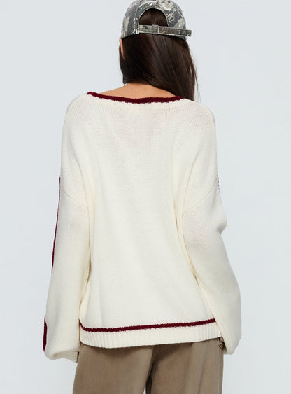 Star Track Graphic Jumper Cream / Red